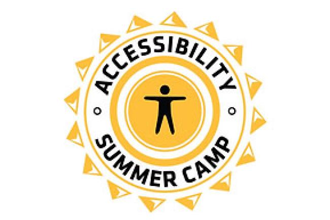 Accessibility Summer Camp logo, an icon of a person in the center of a circular yellow sun.