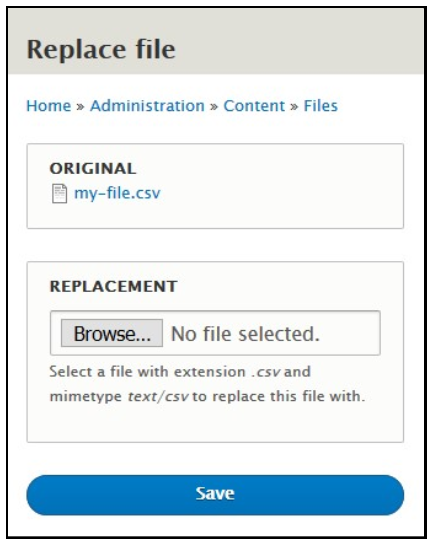 Screenshot of the file replace administrative screen