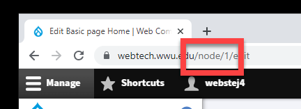 Highlighted section of an URL, exposing the node within the browser.