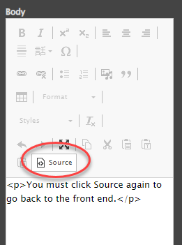 User interface showing where the Source code icon is located