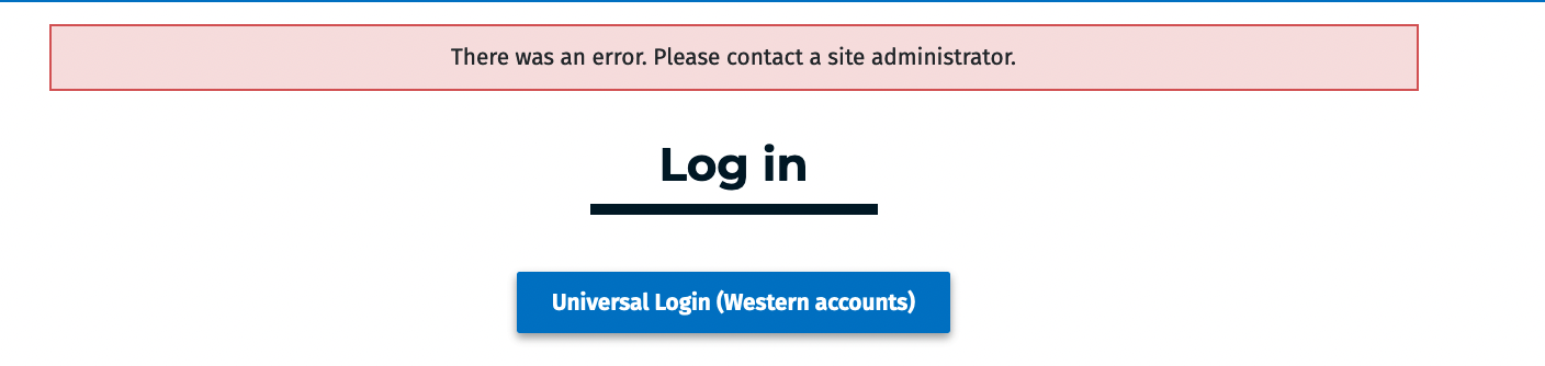 A red box with error message text appears above a site's login link